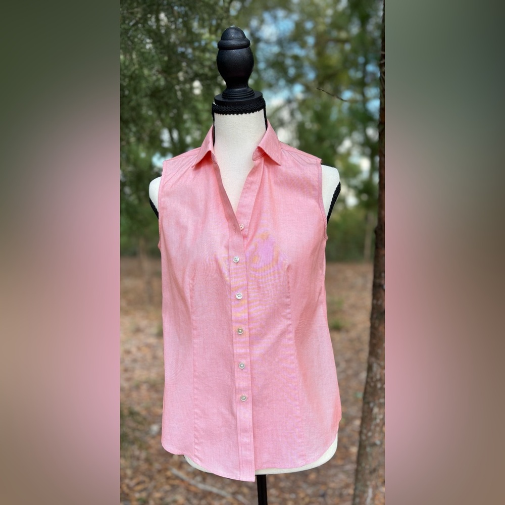 Talbots Sleeveless Button-Down Shirt in Soft Pink